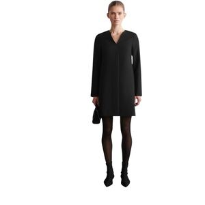 COS‎ Black V Neck Long Sleeve A Line Shift Dress Size S